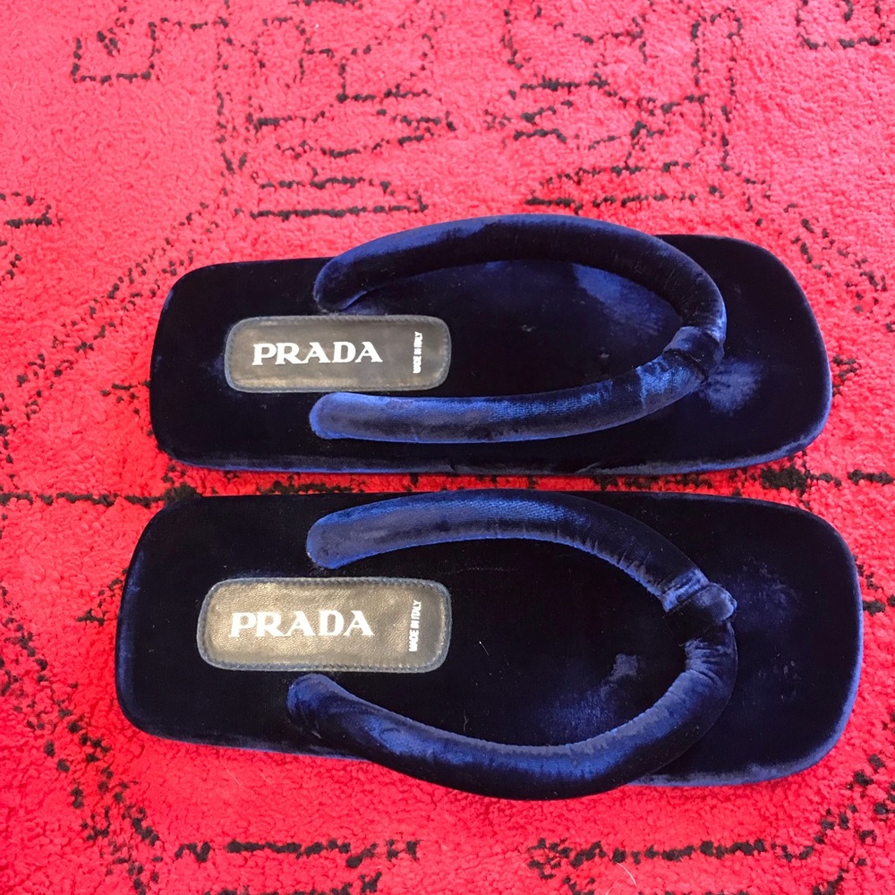 Prada Blue Velvet Sandals